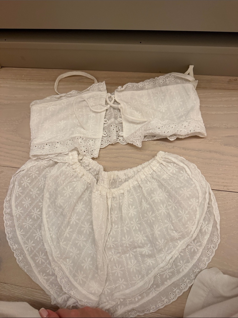 BRAND NEW Cloud BLVD Eyelet Lace Crop Top and Short Set